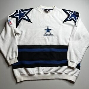 Vintage Dallas‎ Cowboys Apex One NFL Crewneck Sweatshirt White Blue Stars Mens M